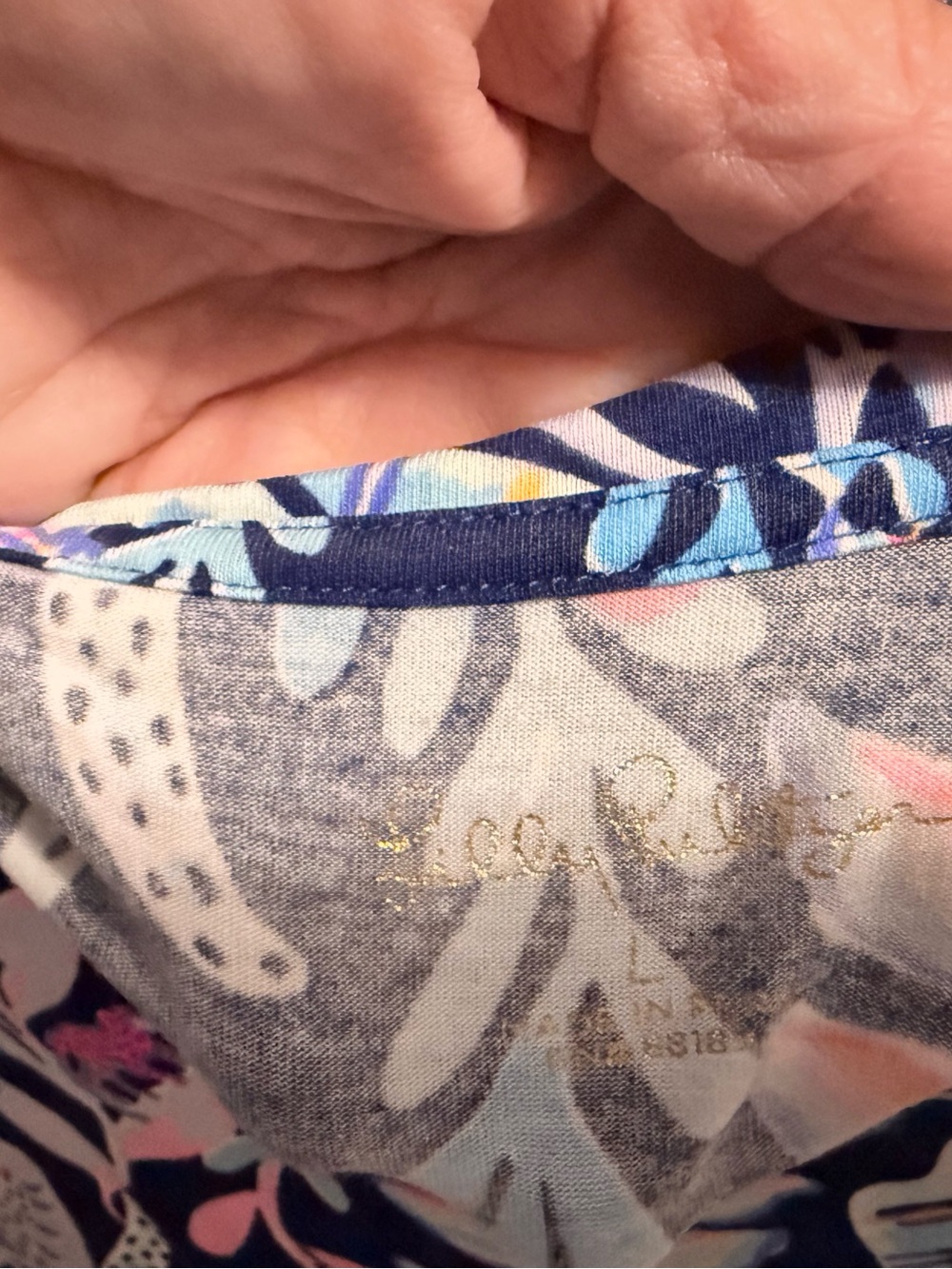 Lilly Pulitzer Navy Floral Mix Top with Pastel Accents